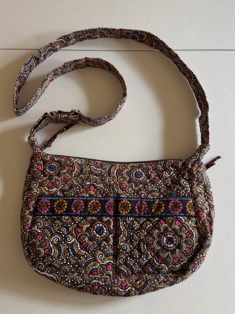 Stephanie Dawn Quilted Crossbody‎ Bag in Brown, Pink, Gold Pattern